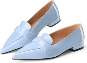 Women's Closed Pointed Toe Penny Loafers Shoes Black Patent Leather Comfortable Slip On Work Business Dressy Classic Flats Shoes