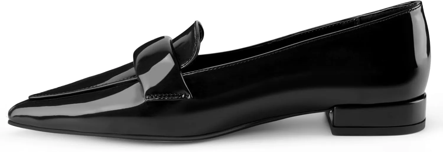 Women's Closed Pointed Toe Penny Loafers Shoes Black Patent Leather Comfortable Slip On Work Business Dressy Classic Flats Shoes