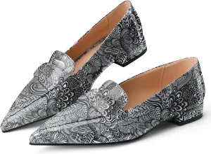 Women's Closed Pointed Toe Penny Loafers Shoes Black Patent Leather Comfortable Slip On Work Business Dressy Classic Flats Shoes