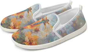 Womens Dragonfly Print Walking Flat Shoes Mesh Hiking Loafer Wide Toe Travel Outdoor Leisure Shoes
