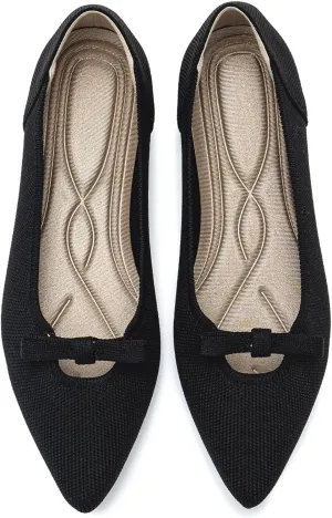 Women's Flats Shoes Comfortable Slip On Shoes Classic Dressy Pointed Toe Bow Knit Ballet Flat