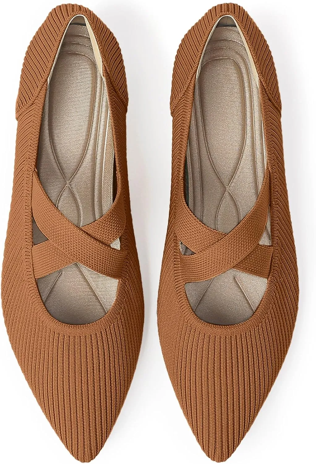 Women's Flats Shoes Pointed Toe Knit Washable Comfortable Dressy Mary Jane Ballet Flat with Strap