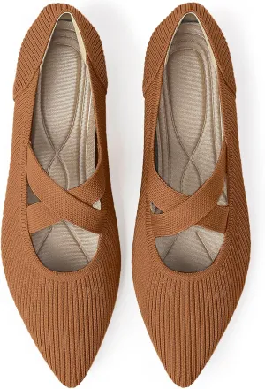 Women's Flats Shoes Pointed Toe Knit Washable Comfortable Dressy Mary Jane Ballet Flat with Strap