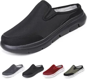 Women's Mesh Plush Slip-on Walking Mule Shoes Comfort Warm Plush Lining Lightweight Non-Slip Casual Flat Sneakers Winter Slippers Indoor Outdoor for Men and Women