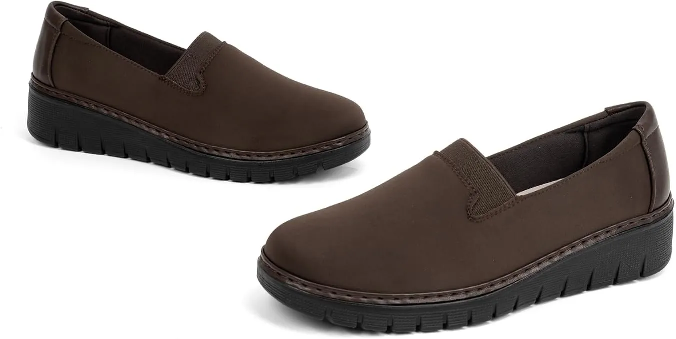 Women’s Orthopedic Loafers Round Toe Comfortable Slip-on Bunions Work Shoes Stretchy Walking Orthotic Shoes with Arch Support