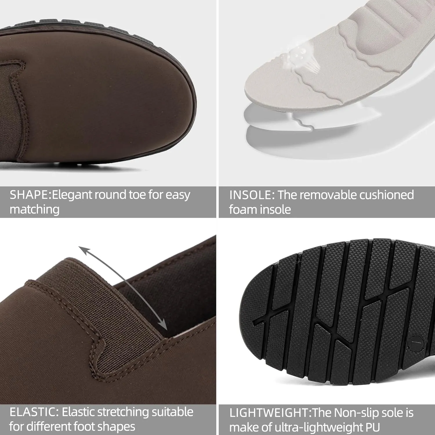 Women’s Orthopedic Loafers Round Toe Comfortable Slip-on Bunions Work Shoes Stretchy Walking Orthotic Shoes with Arch Support