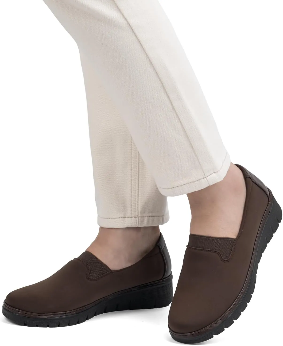 Women’s Orthopedic Loafers Round Toe Comfortable Slip-on Bunions Work Shoes Stretchy Walking Orthotic Shoes with Arch Support