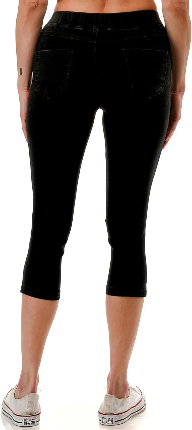 Women's Ripped Destroyed Skinny Jeans & Jeggings Pull-On Elastic Waist Stretch Denim Pants Regular-Plus Size