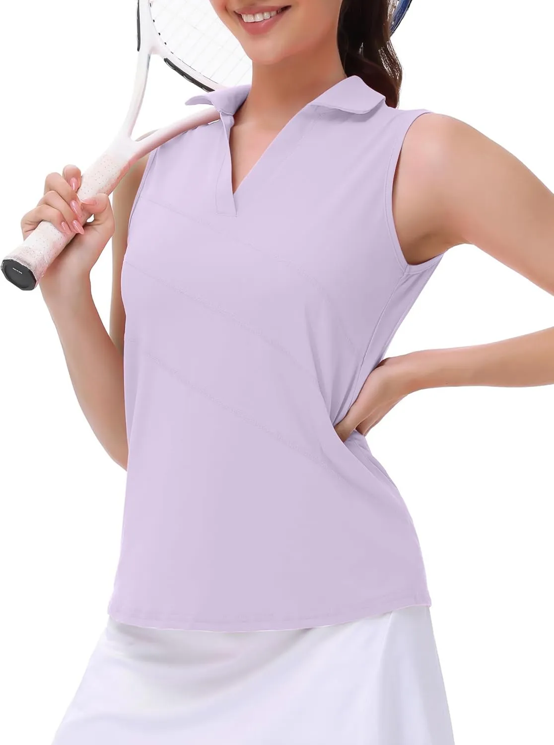 Womens Sleeveless Golf Polo Shirts Collared V Neck Tank Tops Moisture Wicking Tennis Workout Clothes Quick Dry