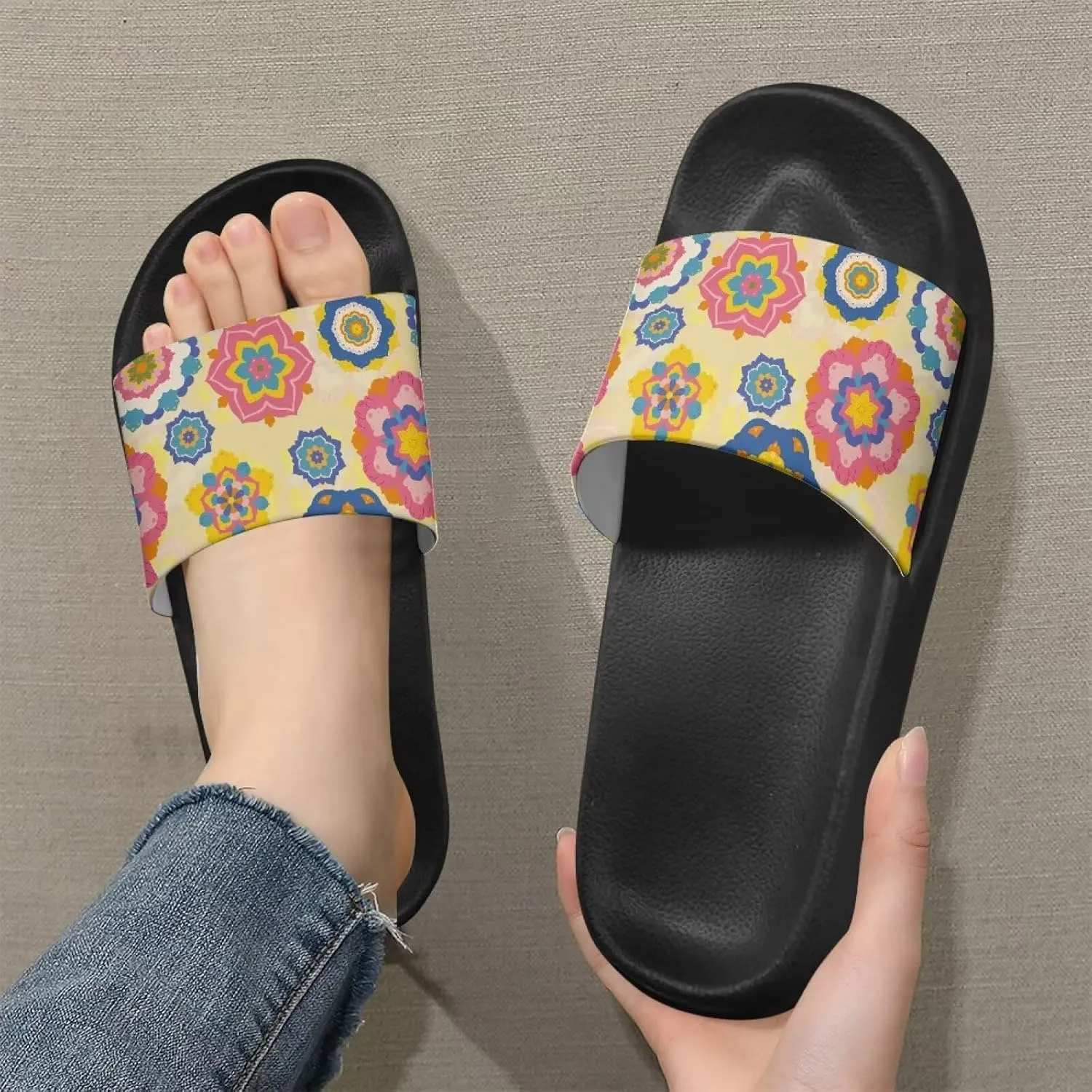 Womens Slide Sandal Lightweight Quick-dry Bathroom Shower Slippers Non Slip Open-toe EVA Slide Shoes Slippers for Bedroom House SizeUS 5-12.5