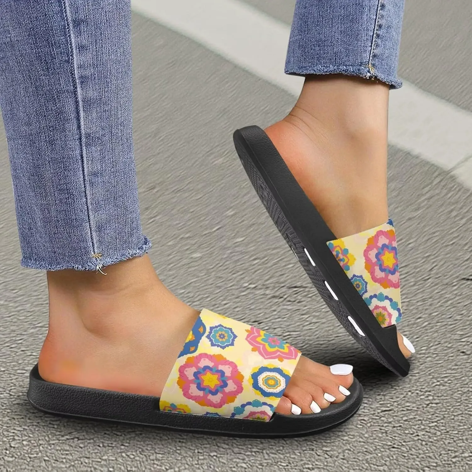 Womens Slide Sandal Lightweight Quick-dry Bathroom Shower Slippers Non Slip Open-toe EVA Slide Shoes Slippers for Bedroom House SizeUS 5-12.5