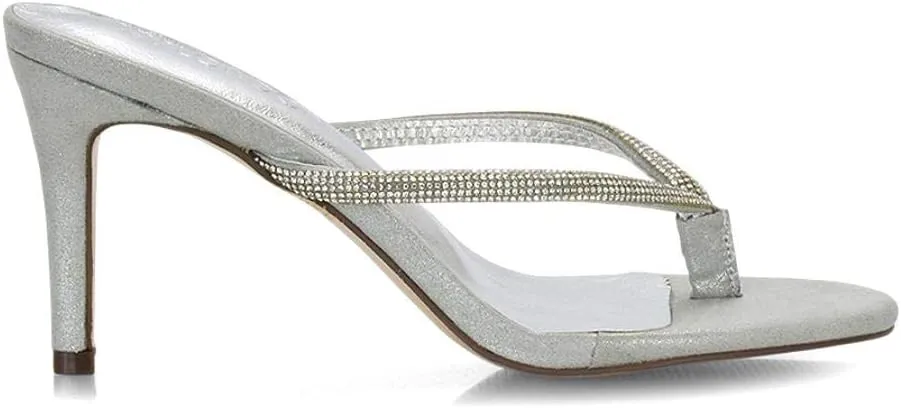 Womens Stiletto Heel Sandals Ladies Diamante Toe Post Thong Slip On Flip Flop Mule Shoes