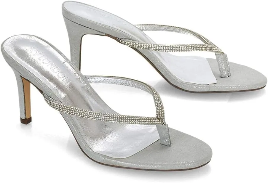 Womens Stiletto Heel Sandals Ladies Diamante Toe Post Thong Slip On Flip Flop Mule Shoes
