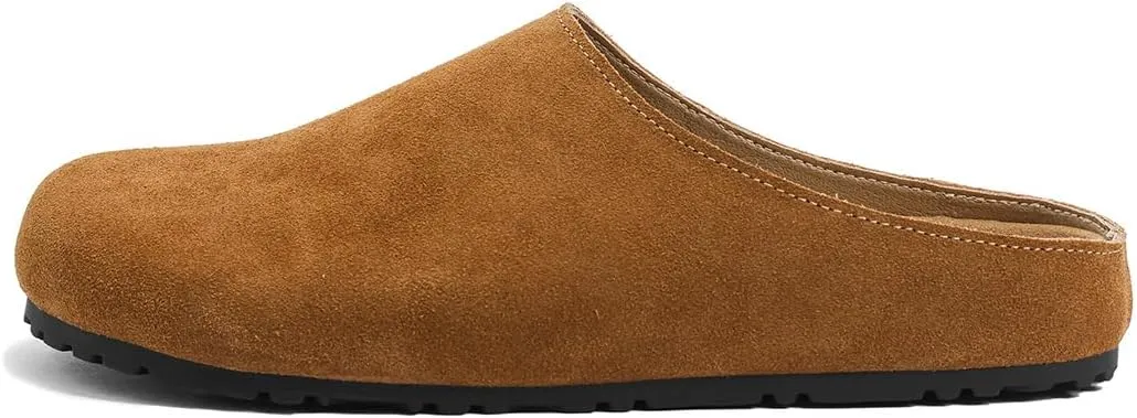 Women's Suede Clogs Soft Cork Footbed Leather Slip On Mules for Women Comfort Fall Mule Slide