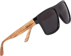 Woodies Black Oversized Flat Top Square Zebra Wood Sunglasses with Dark Polarized Lens for Men and Women | 100% UVA/UVB Protection