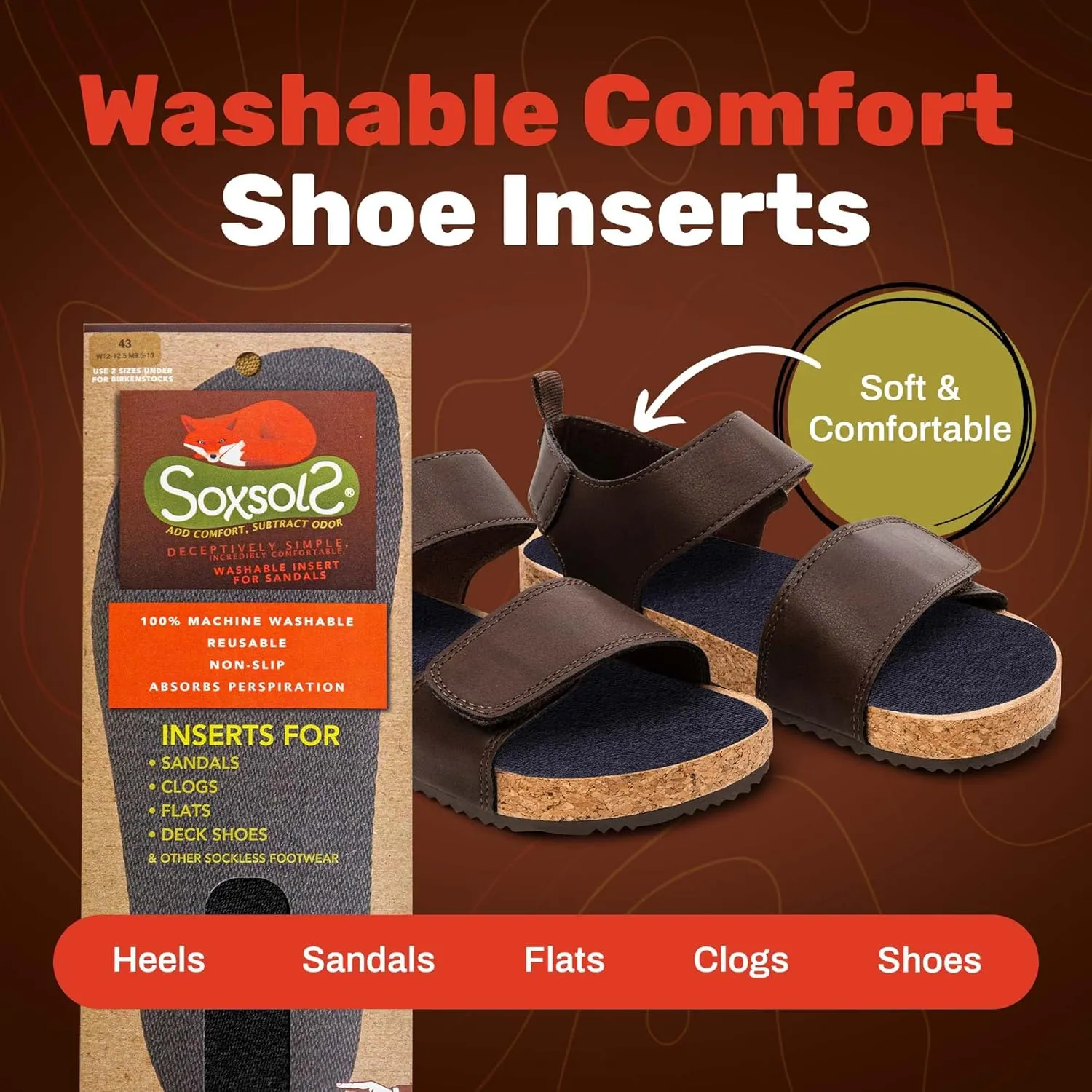 Wool Flat Shoe Insert for Sandals & Sockless Shoes, Comfortable Shoe Insoles with Sweat-Absorbent Natural Fiber & Non-Slip Silicone Grip, Wide-Cut Foot Soles for Men & Women, Black, Size 36 - SoxsolS