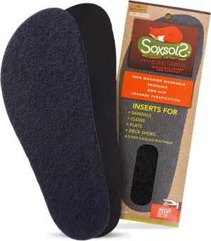 Wool Flat Shoe Insert for Sandals & Sockless Shoes, Comfortable Shoe Insoles with Sweat-Absorbent Natural Fiber & Non-Slip Silicone Grip, Wide-Cut Foot Soles for Men & Women, Black, Size 36 - SoxsolS