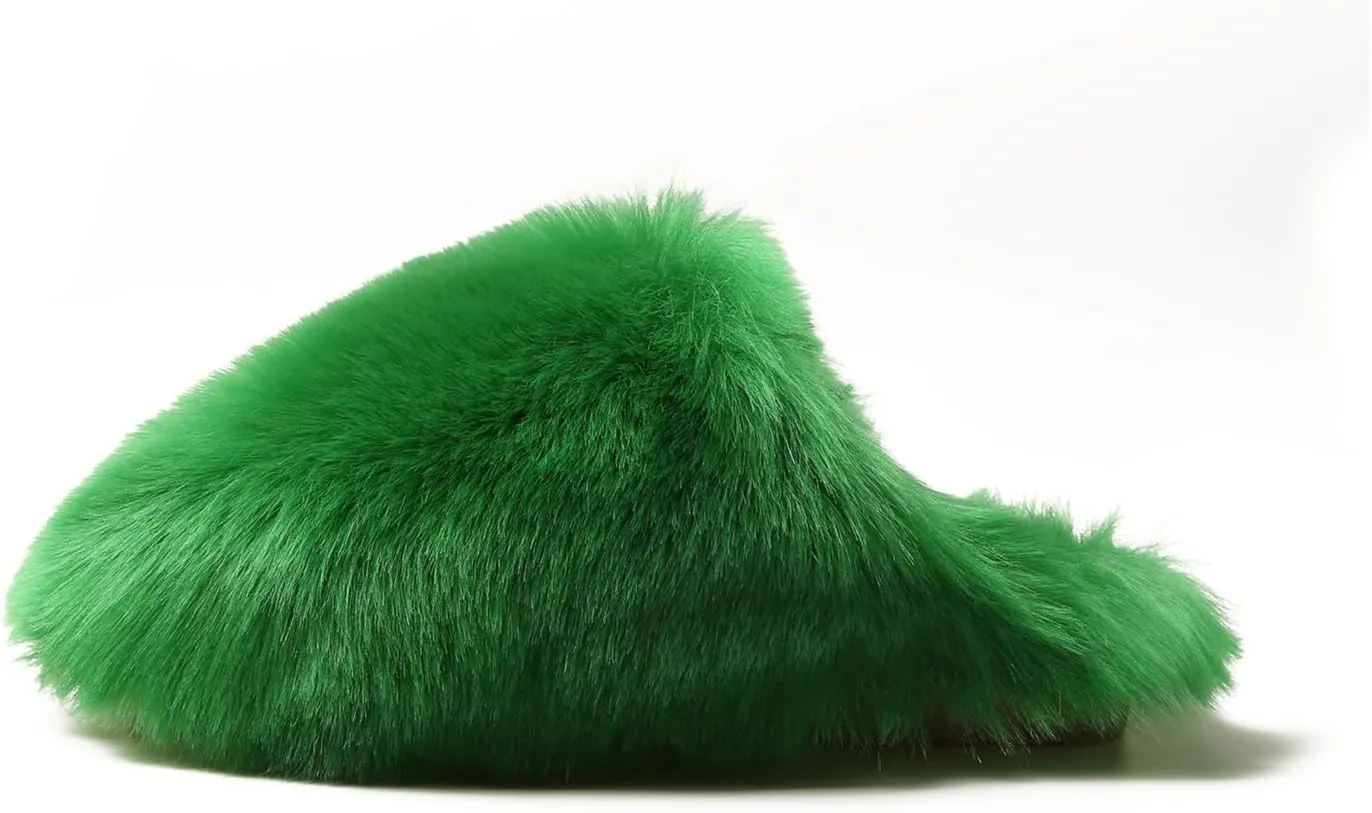 YESBOR Women's Faux Fur Fluffy Fuzzy Slippers Closed Toe Warm Winter House Slides Shoes