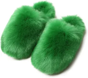 YESBOR Women's Faux Fur Fluffy Fuzzy Slippers Closed Toe Warm Winter House Slides Shoes