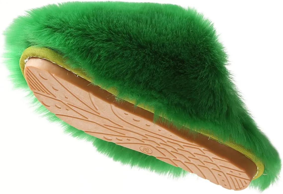 YESBOR Women's Faux Fur Fluffy Fuzzy Slippers Closed Toe Warm Winter House Slides Shoes