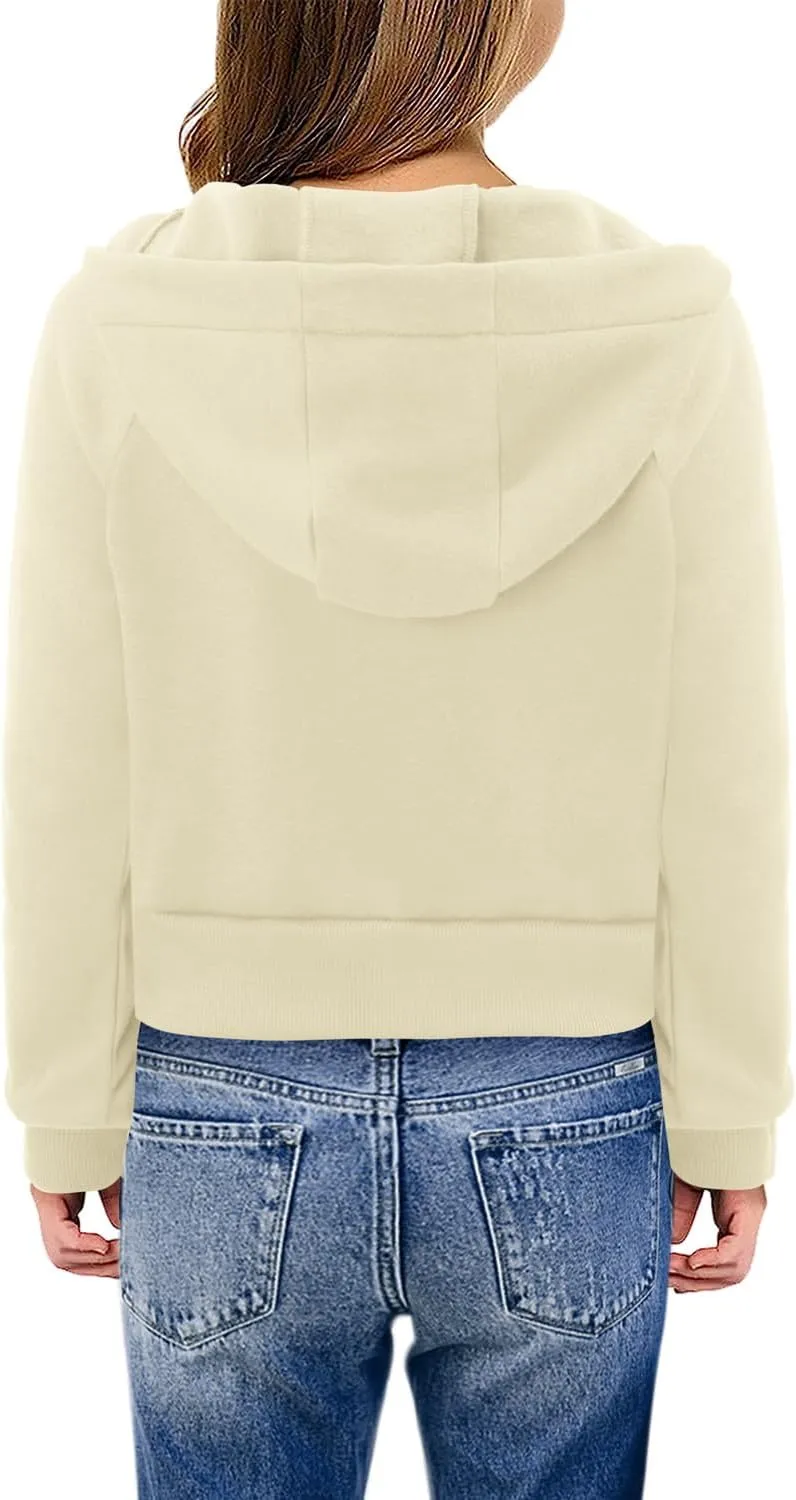 Yoklass Girls Zip Up Hoodie Croppred Sweatshirts Casual Long Sleeve Thumb Hole Jacket 4-13 Years